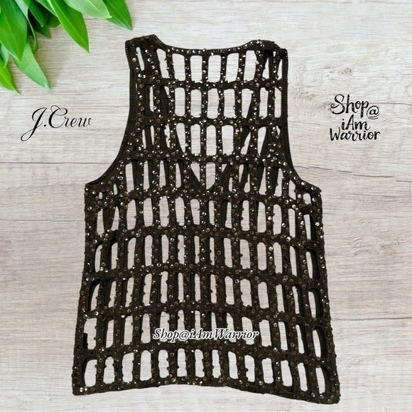 J.Crew Collection dark avocado sequin crochet netted vest *shop@iamwarrior - Picture 4 of 9